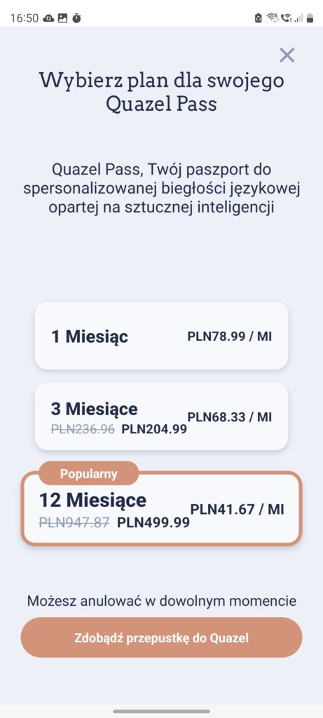 aplikacja quazel cennik